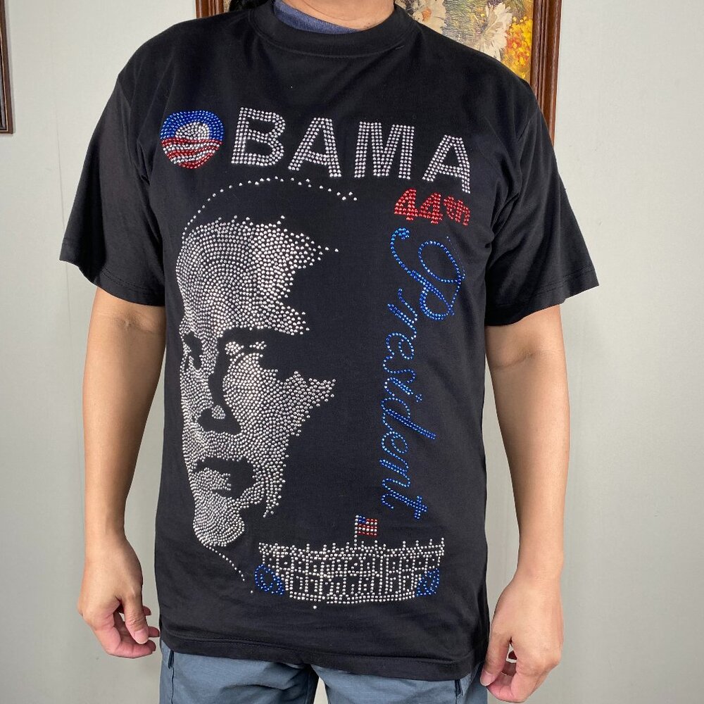 Sara Obama 44th President Shirt Top Men's XL Crew Neck Black Rhinestone NWT